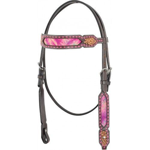 COUNTRY LEGEND TIE DYE BROWBAND HEADSTALL, PINK - TackN'Bark
