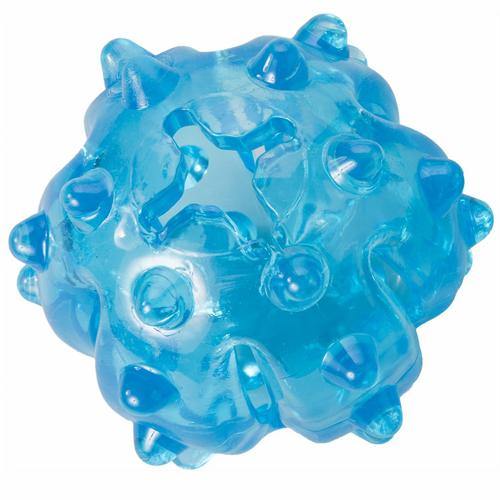 Treat dispensing dog toy no dog can resist. Squishy texture feels good on teeth and raised numbs helps massage gums for a healthy mouth. Multiple openings to insert treats or food that rewards your dog as he plays and provides mental and physical activity.